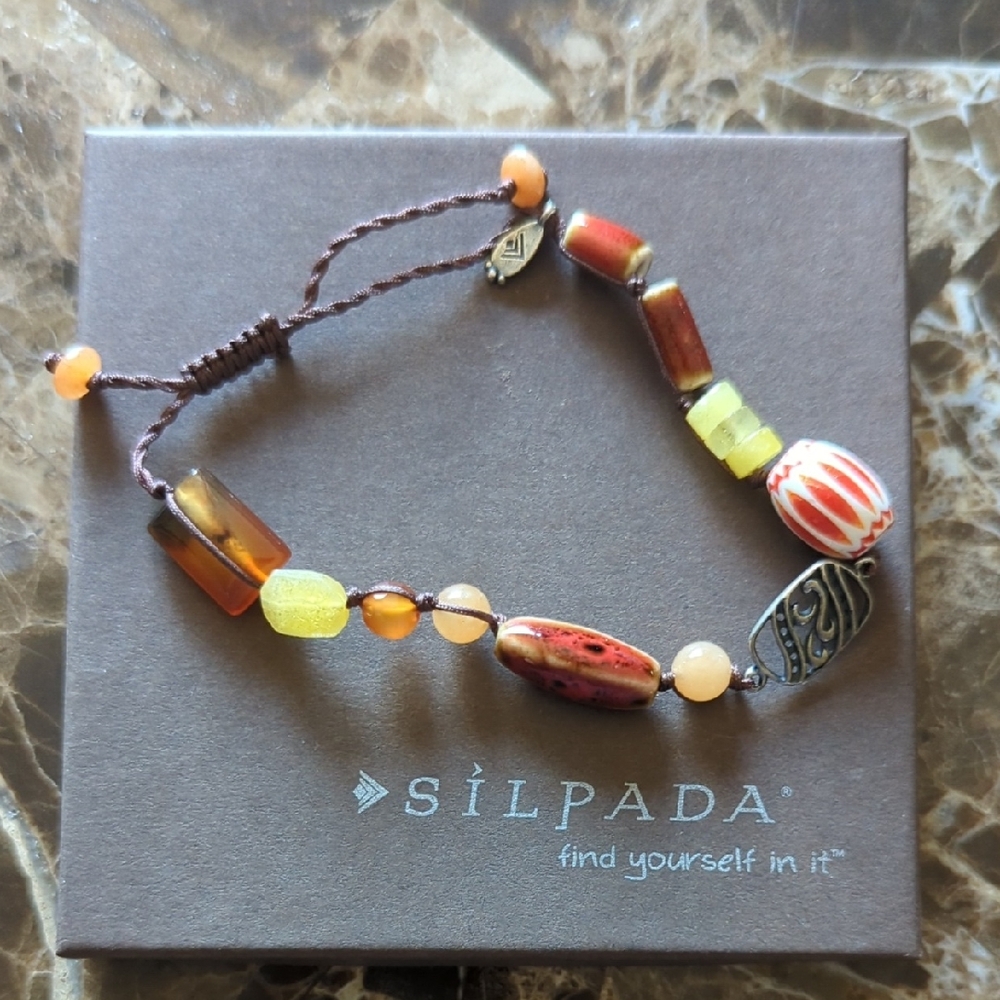Silpada Orange Yellow Beaded Bracelet with Sterling Silver